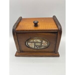 Vintage Wooden Recipe Box Seed Bean Art Inlay Rustic Kitchen Storage Chest